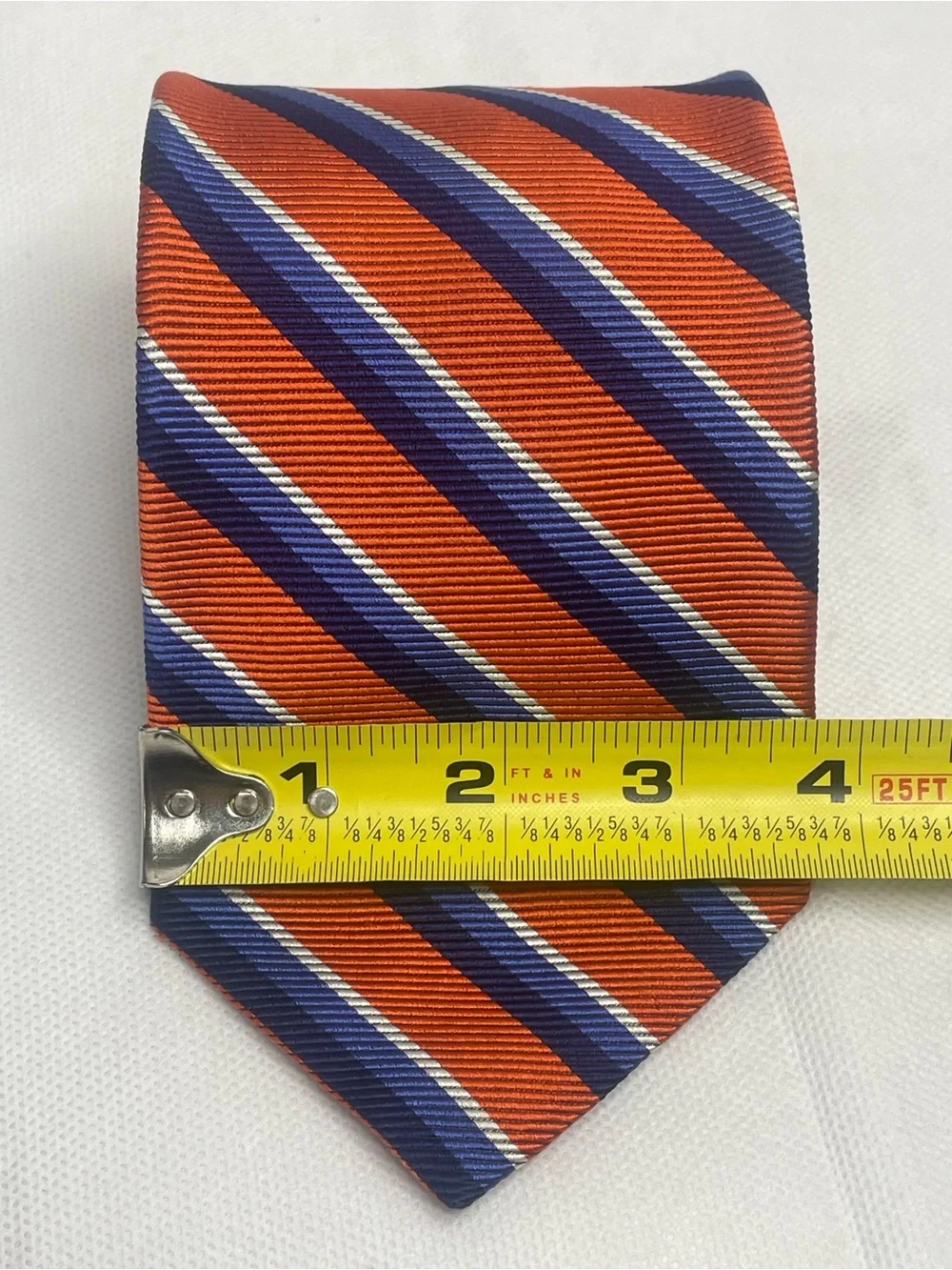Brooks Brothers Makers Repp Silk Tie Orange Blue Preppy Striped Textured Necktie